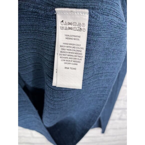 H HALSTON Women's Teal Ribbed Merino Wool Turtleneck Sweater Large - Picture 3 of 4